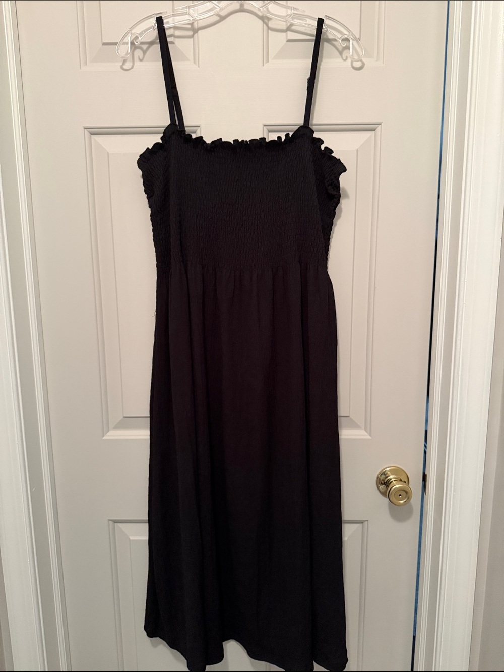 H&M Black Smocked Midi Dress with Spaghetti Straps